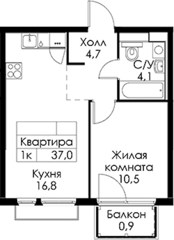 1-комнатная квартира 37 м², 2/13 эт., ЖК «Кантемировская 11»